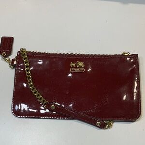 Coach Glossy Maroon Leather Wristlet